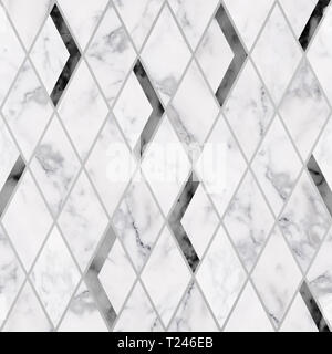 Seamless luxury rhombus marble stone texture pattern, Luxury black and white marble stone texture background Stock Photo