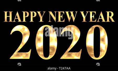 Golden and shining text of "HAPPY NEW YEAR 2020" with dark black ...