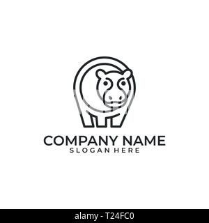 Hippo Line Art illustration Concept vector Design template. Suitable for Creative Industry, Multimedia, entertainment, Educations, Shop, and any relat Stock Vector