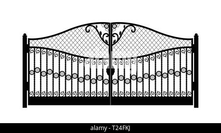 Black metal gate with forged ornaments on a white background eps 10 Stock Vector