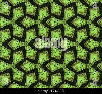 Abstract geometrical seamless wall-paper, green 3D pattern. Strict fractal figures. A background for design. Interior decor. Modern style. Stock Photo