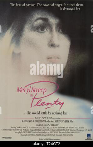 Plenty (1985)  Publicity information,  Film poster,      Date: 1985 Stock Photo