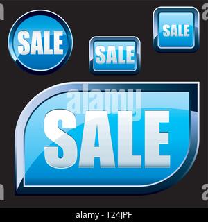 Set of blue shiny sale buttons, vector illustration Stock Vector