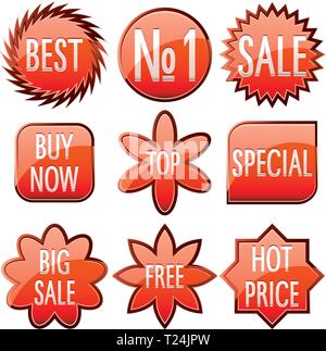 Set of red shiny sale buttons, vector illustration Stock Vector