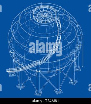 Spherical gas tank outline. Vector Stock Vector