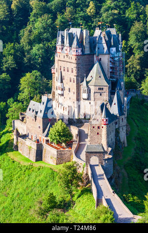 Eltz Castle or Burg Eltz is a medieval castle in the hills above the Moselle River near Koblenz in Germany Stock Photo