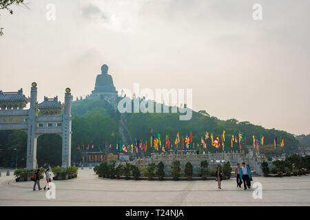 Hong Kong, China - Dec.2013:The large bronze statue of Buddha Shakyamuni known as Tian Tan Buddha is 34 meters tall and weighs over 250 tons. Ngong Pi Stock Photo