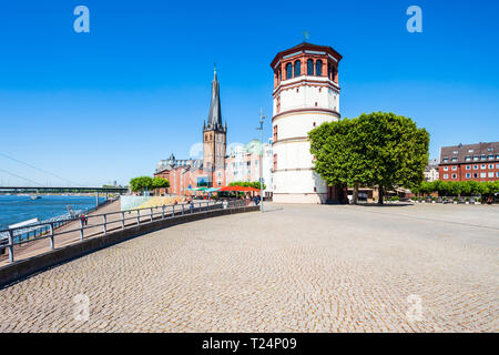 St. Lambertus Church and Schlossturm castle tower in aldstadt old town of Dusseldorf city in Germany Stock Photo