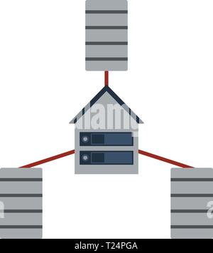 Datacenter Icon. Database Stacks Connected to Home With Server. Flat ...