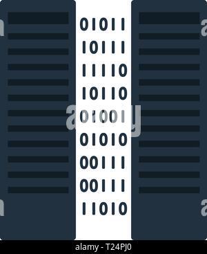 Server Icon. Two Servers Rack and Binary Code Between. Flat color design. Data series. Vector illustration. Stock Vector