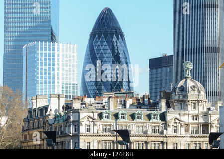 Norman Fosters' 30 St Mary Axe, aka The Gherkin, St Mary Axe, London, EC3, UK Stock Photo