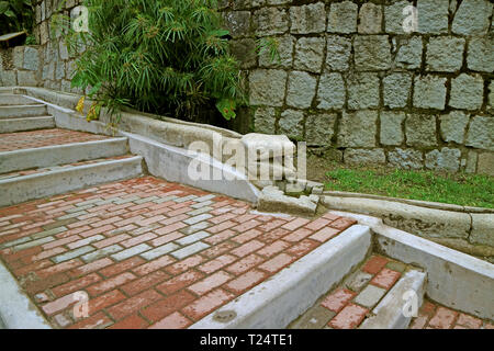 Snake of the Inca Mythology Decorative Staircase at Town Square, Aguas Calientes, Cusco Region, Peru Stock Photo