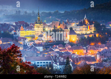 Sighisoara, Romania. Medieval town with Clock Tower in Transylvania. Stock Photo