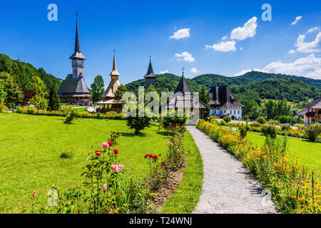 Barsana, Romania. Wooden churches at Barsana Monastery. Maramures region.