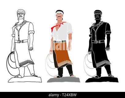 The traditional lassoer with and without outline Stock Vector