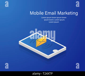 Isometric phone. Email mobile marketing. Isometric design. Vector illustration Stock Photo