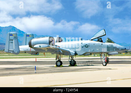 Modern A-10 Warthog tankbuster fighter plane of the US Air Force at the Davis-Monthan AFB in Tucson AZ Stock Photo