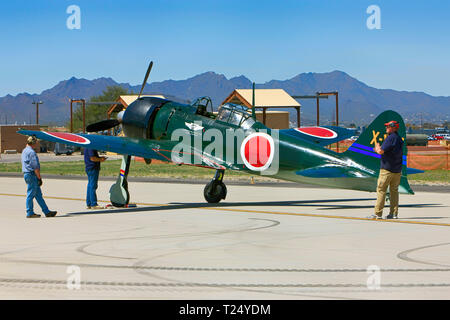 A WW2 Japanese Mitsubishi Zero fighter plane on show at the Tucson airshow in Arizona Stock Photo