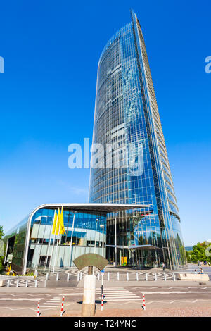 BONN, GERMANY - JUNE 29, 2018: Post Tower is the headquarters of the logistic company Deutsche Post DHL in Bonn city in Germany Stock Photo