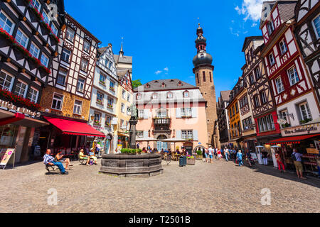 COCHEM, GERMANY - JUNE 28, 2018: Central square in Cochem old town in Moselle valley, Germany Stock Photo