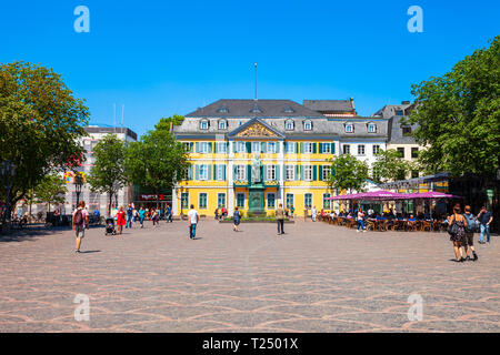 BONN, GERMANY - JUNE 29, 2018: Ludwig van Beethoven monument and post office in the centre of Bonn city in Germany
