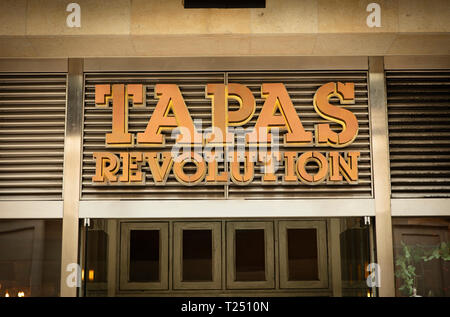 Bath, Somerset, UK, 22nd February 2019, Shop Sign for Tapas Revolution Stock Photo