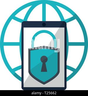Smartphone locked over global spehre symbol Stock Vector