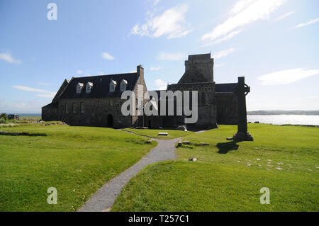 The historic Iona Abbey one of most important religious sights in Scotland founded by St Columba in 563ad Stock Photo