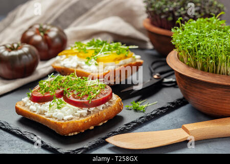 Sandwiches with curd cheese and cress Stock Photo