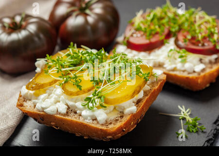 Sandwiches with curd cheese and cress Stock Photo