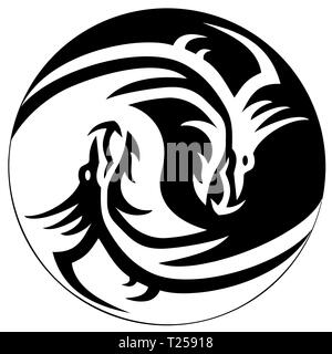 yin yang illustration chinese dragon balance zen silhouette Stock Photo