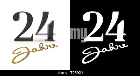 German golden number twenty-four years (number 24 years) and the inscription years with drop shadow and alpha channel. Translated from the German - ye Stock Photo