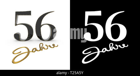 German golden number fifty-six years (number 56 years) and the inscription years with drop shadow and alpha channel. Translated from the German - year Stock Photo