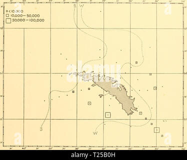 Archive image from page 74 of Discovery reports (1935-1936) Discovery reports  discoveryreports11inst Year: 1935-1936  DISTRIBUTION OF PHYTOPLANKTON 59 abundant (1,176,000) at St. 161 far to the south-west of the island. It was present in small numbers at Sts. 160, WS 67 and WS 68, between South Georgia and the Falkland Islands, extending just across the Antarctic Convergence. Small numbers were also taken on the C line in late May 1927. Another species of Fragilaria whose identity was not determined was noted in small numbers at WS 35.    Fig. 29. Distribution of Biddulphia striata round Sout Stock Photo