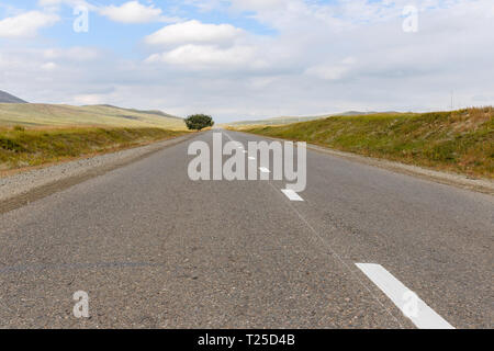 asphalt road in Mongolia, beautiful Mongolian landscape Stock Photo