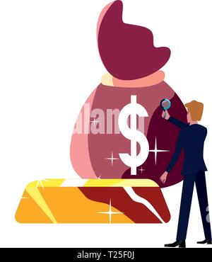 businessman money bag gold bar bank vector illustration vector ...