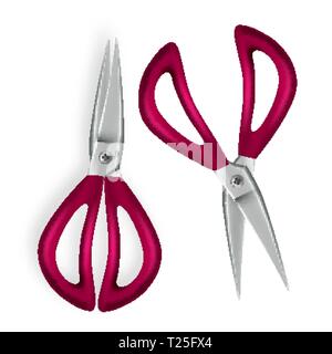 Scissor Vector. 3D Realistic Scissor Icon. Plastic Handles. Opened And Closed. School, Office Equipment. Illustration Stock Vector