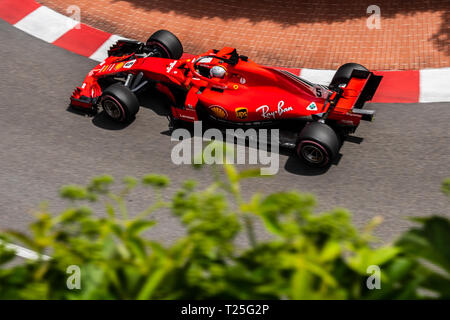 Monte Carlo/Monaco - 05/24/2018 - World champion #5 Sebastian Vettel (GER) in his Ferrari SF71H during the opening practice ahead of the 2018 Monaco G Stock Photo