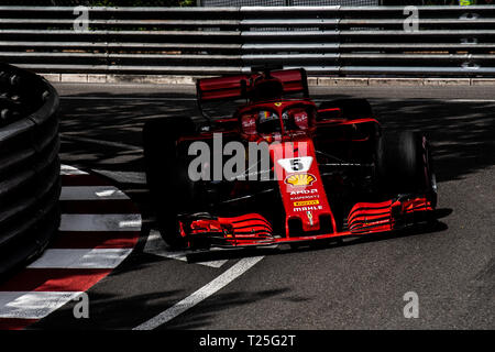 Monte Carlo/Monaco - 05/24/2018 - World champion #5 Sebastian Vettel (GER) in his Ferrari SF71H during the opening practice ahead of the 2018 Monaco G Stock Photo