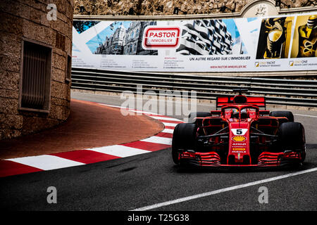 Monte Carlo/Monaco - 05/24/2018 - World champion #5 Sebastian Vettel (GER) in his Ferrari SF71H during the opening practice ahead of the 2018 Monaco G Stock Photo