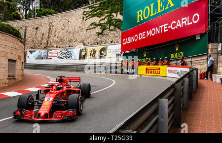 Monte Carlo/Monaco - 05/24/2018 - World champion #5 Sebastian Vettel (GER) in his Ferrari SF71H during the opening practice ahead of the 2018 Monaco G Stock Photo