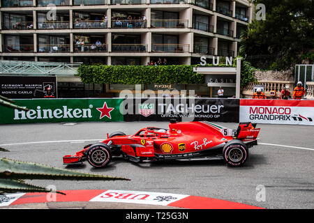 Monte Carlo/Monaco - 05/24/2018 - World champion #5 Sebastian Vettel (GER) in his Ferrari SF71H during the opening practice ahead of the 2018 Monaco G Stock Photo