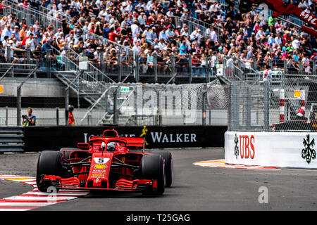 Monte Carlo/Monaco - 05/24/2018 - World champion #5 Sebastian Vettel (GER) in his Ferrari SF71H during free practice ahead of the 2018 Monaco GP Stock Photo