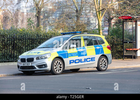 Westminster, London, UK; 29th March 2019; Marked Police Patrol Car Parked at the Side of the Street Stock Photo