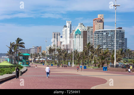 Beachfront high-rise buildings from Lower Marine Parade, Durban, KwaZulu-Natal, South Africa Stock Photo