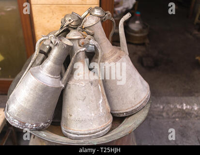 traditional turkish old copper water containers; ewers Stock Photo