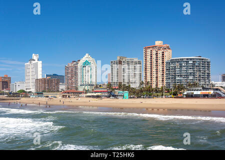 Beachfront high-rise buildings from North Beach, Durban, KwaZulu-Natal, South Africa Stock Photo