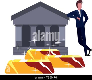 businessman money bag gold bars vector illustration Stock Vector Image ...