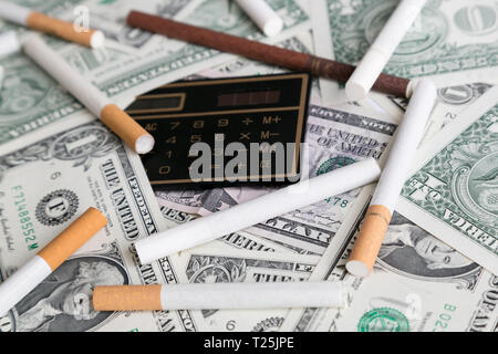 Rising prices for tobacco cigarettes, concept. High cigarette prices count smoking costs Stock Photo