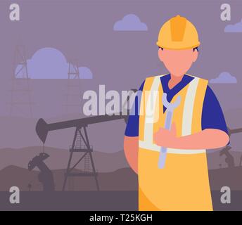 oil industry worker with tools avatar character vector illustration ...